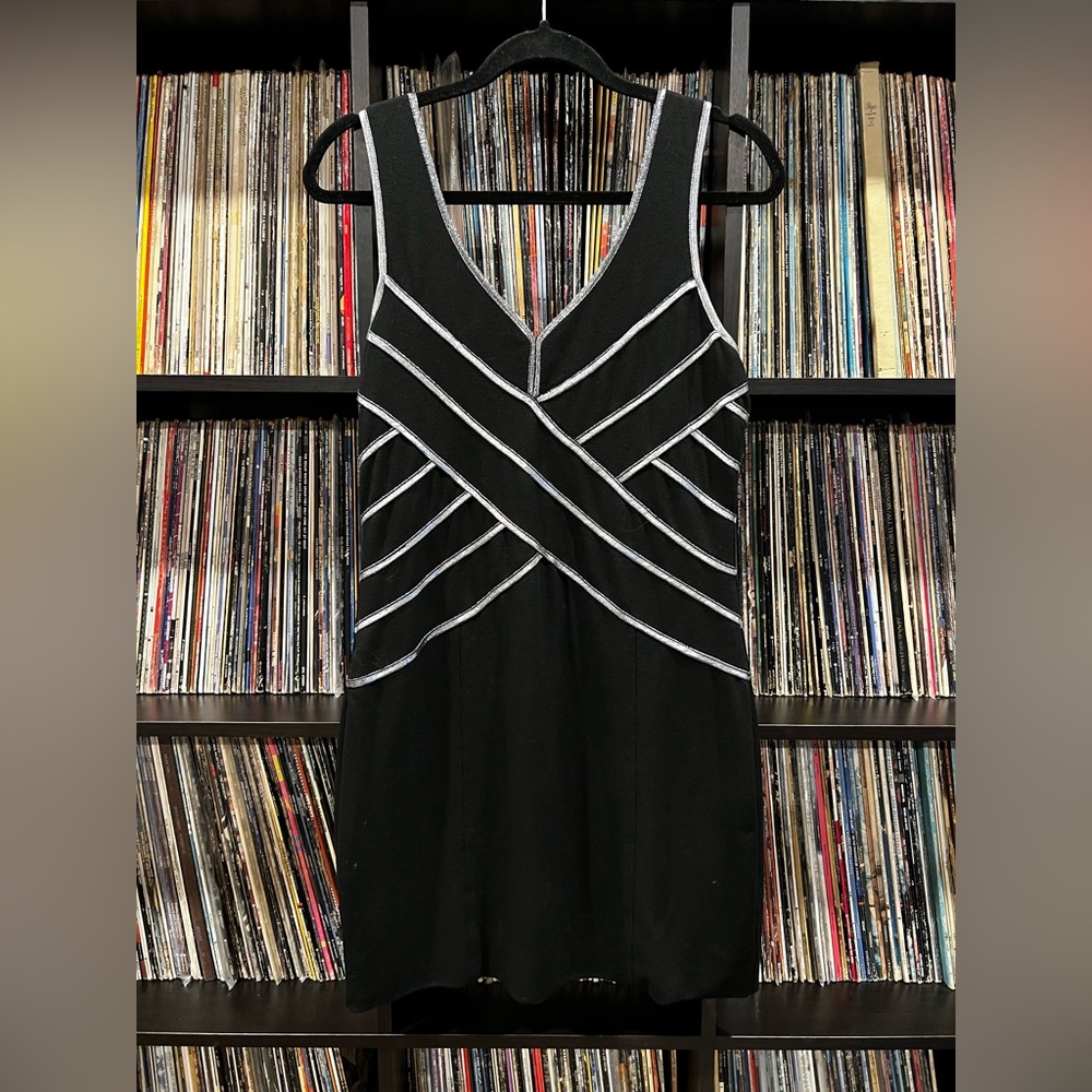SpicySugar Black Mini Dress Silver Trim Stretch Fit & Flare Y2K